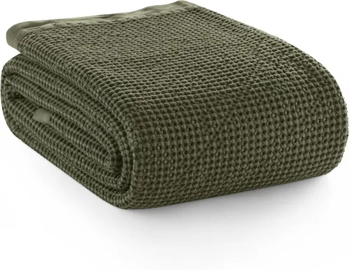 Miniatura 11 de PHF - Manta de punto gofre 100% algodón Queen, suave, ligera, transpirable, acogedora, de verano, para cama, tejida, estética, decoración del hogar