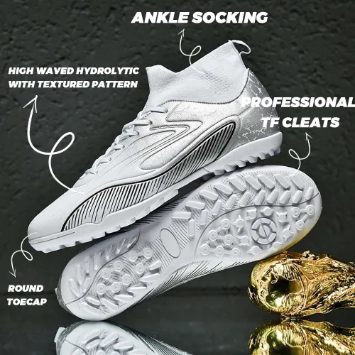 Miniatura 4 de KAONSUFS Zapatos de fútbol para niños grandes, tacos de fútbol altos, con cordones, antideslizantes, para interiores, fútbol sala
