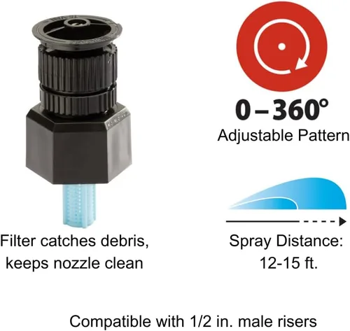 Miniatura 2 de Rain Bird Boquilla de espray para arbustos A17AP, patrón ajustable de 0° - 360°, distancia de pulverización de 8' - 15