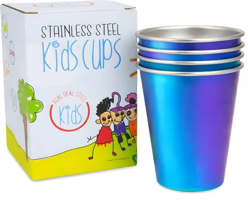 Miniatura 10 de Vasos de acero inoxidable para niños - Juego de 4 - Vasos de metal para niños y niños pequeños, vasos de primera calidad de 10 oz