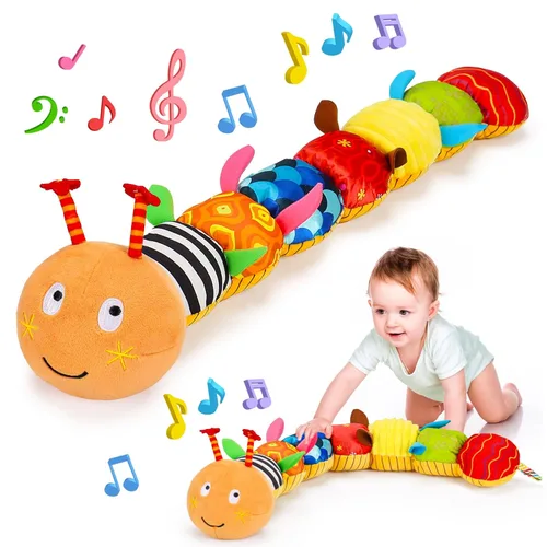 Juguetes sensoriales de oruga para bebés de 0 a 3 meses, juguete de peluche para bebés de 0-3-6-12 meses, tiempo boca abajo con sonajero arrugado