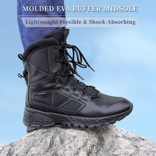 Miniatura 5 de RIELD Botas de trabajo tácticas militares para hombre, ligeras, con cremallera lateral, botas de combate del ejército, para senderismo