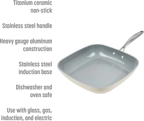Miniatura 2 de Goodful Sartén antiadherente de cerámica de 11 pulgadas, ollas y sartenes aptas para lavavajillas, mango de acero inoxidable de agarre cómodo, Crema