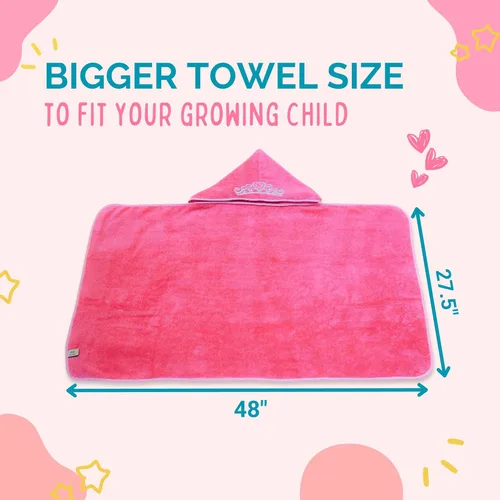 Miniatura 4 de Toalla para niñas/bebés, Princesa con capucha, de tejido suave, de 27.5 x 49 pulgadas, muy absorbente 600 GSM 100 % algodón Rosa