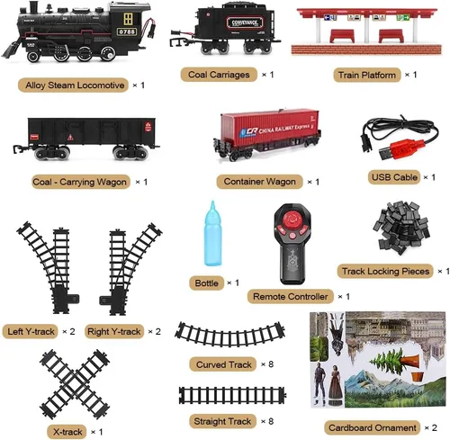Miniatura 6 de Juego de tren de aleación eléctrica para niños de 4 a 8 años, juegos de trenes de Navidad de metal a control remoto para alrededor del árbol, kits