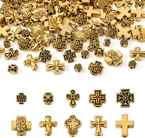 Miniatura 30 de Craftdady 300 piezas Cuentas espaciadoras de aleación tibetana dorada antigua 30 estilos surtidos Cuentas de columna poligonal asimétrica, cuentas