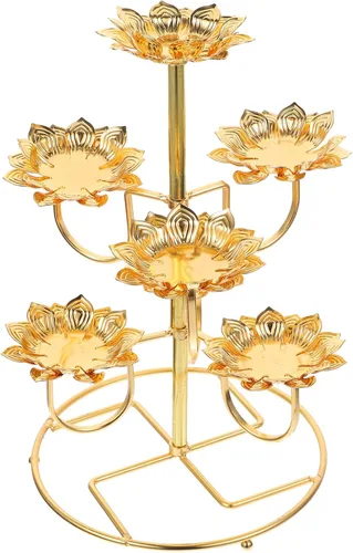 HOMSFOU Lotus Ghee Lámpara Mantequilla Candelabro Budista Lámpara de aceite de latón Portavelas Votivo Candelabro para Altar Budista Suministros