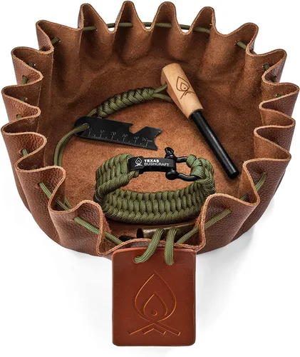 Kit de supervivencia con iniciador de fuego Texas Bushcraft - Barra de hierro y pedernal de acero, herramienta con golpeador | Bolsa de yesca de