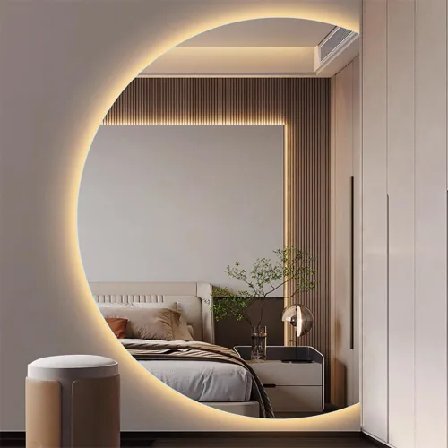 Miniatura 9 de Espejo de baño semicírculo, retroiluminado, espejo de tocador LED de 3 colores, luz de media luna, entrada de longitud completa, espejo de pared