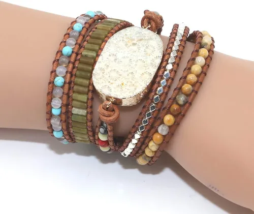 Miniatura 16 de ZOSOJONA - Pulseras bohemias hechas a mano de piedra natural, que dan vuelta, con cuentas de cristal de turquesa