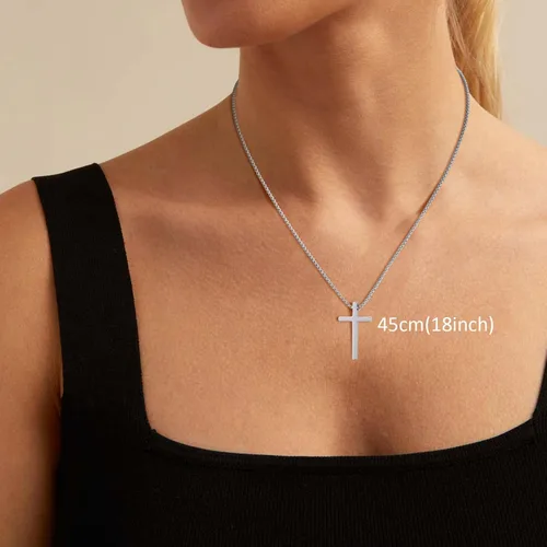 Miniatura 3 de GAVU Collar de cruz cristiana para hombre, collar con colgante de cruz de acero inoxidable plateado y negro dorado para hombres y mujeres