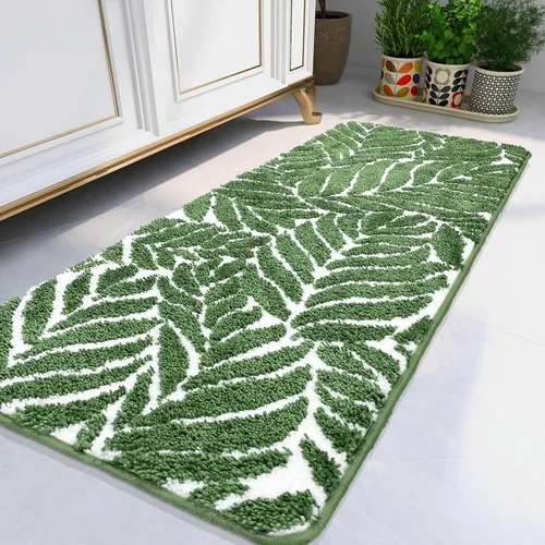Miniatura 23 de Alfombra de Baño Azul - Alfombra de baño azul oscuro pequeña con hojas tropicales, antideslizante, lavable, para suelo de baño, bonita alfombra