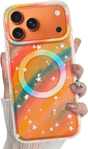Miniatura 42 de Bonoma Funda magnética para iPhone 13 【Soporte para Magsafe】Protector de cámara de lujo de cristal fluorescente iridiscente con láser brillante + 2