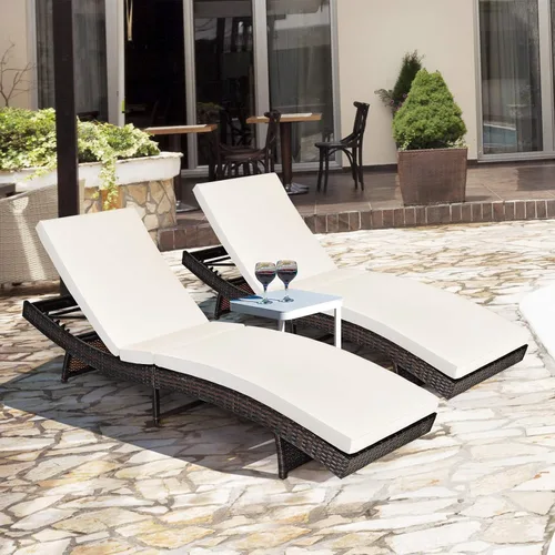 Miniatura 2 de Tangkula Tumbona para exteriores, silla de ratán para patio con cojín grueso extraíble, 5 niveles ajustables, silla de mimbre reclinable de ocio