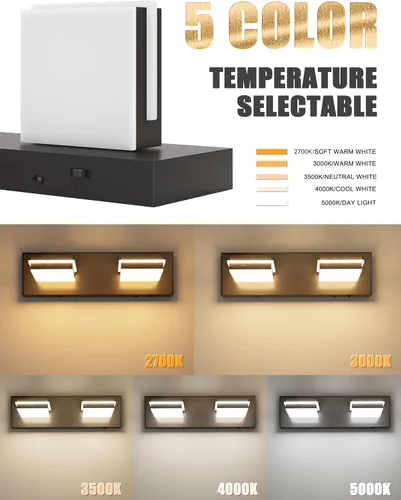 Miniatura 2 de VOLISUN 5CCT - Lámparas de baño regulables sobre el espejo, modernas lámparas de tocador de baño, cabezal giratorio de 360°, luces LED negras