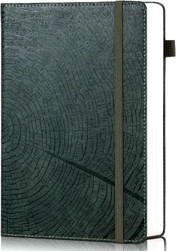 Miniatura 9 de Diario forrado con líneas de CAGIE para hombres y mujeres, diario encuadernado en cuero con anillos de crecimiento de árboles, cuaderno de 256
