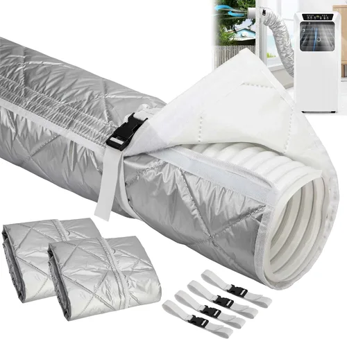 Miniatura 8 de Tlswshsy Funda acolchada para manguera de aire acondicionado, cubierta de manguera con aislamiento de CA con 4 correas de hebilla ajustables, funda