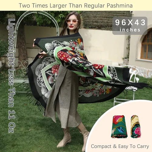 Miniatura 230 de DANA XU Manta de pashmina extragrande 100% de lana merina, bufanda de viaje, bufanda de cachemira para mujer, otoño e invierno, chal de gran