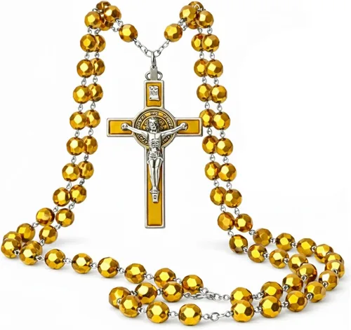 Miniatura 16 de Rosario italiano con bendición apostólica del Papa León XIV – Collar católico de cuentas grandes para espejo de coche, Primera Comunión, regalo