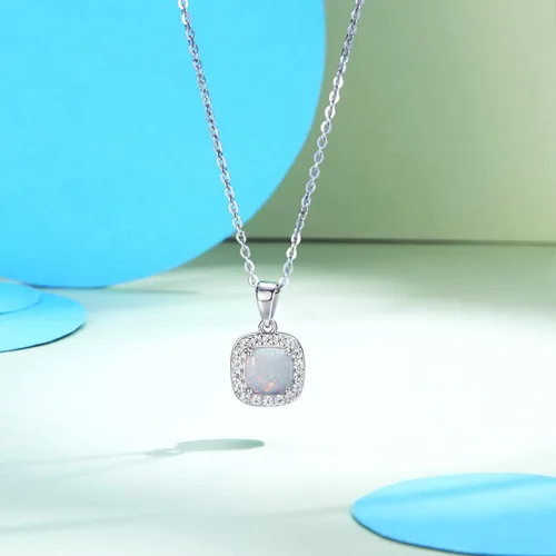 Miniatura 2 de Carleen Juego de joyas de plata de ley 925 chapada en oro blanco de 14 quilates, circonita cúbica, halo de ópalo creado, regalo para mujeres y niñas