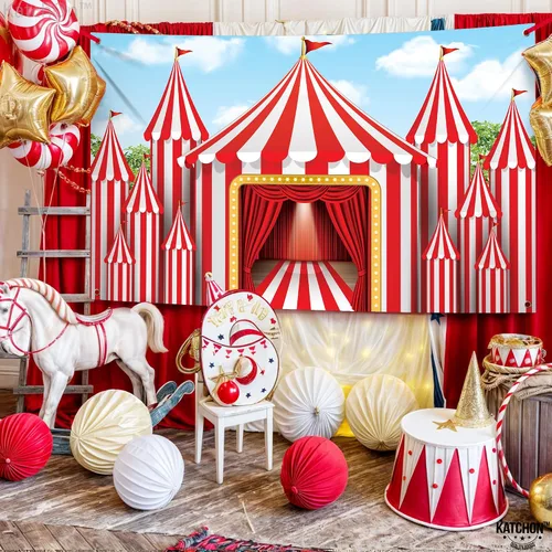 Miniatura 7 de KatchOn, Fondo de carnaval XtraLarge - 72 x 44 pulgadas Tienda de campaña de circo para decoraciones de carnaval Pancarta de fondo de circo