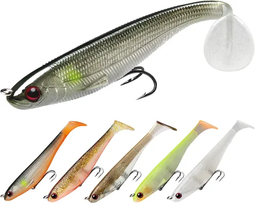 Miniatura 23 de TRUSCEND Shadtale Easy Catch Soft Fishing Lures with BKK Hooks - Trembly Sinking and Vibrating Swim for More Bites, Pre-Rigged Swimbaits for Bass