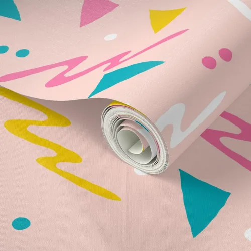 Miniatura 2 de Papel tapiz para despegar y pegar, diseño retro de los años 80, diseño abstracto de los años 1980, confeti de surf rosa para niños, papel tapiz
