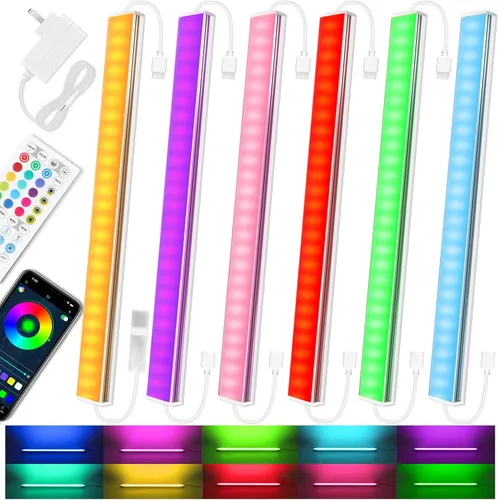 Benreom Kit de 6 luces RGB para debajo del gabinete, aplicación inteligente y control remoto para debajo del gabinete, luces regulables debajo del