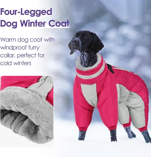 Miniatura 4 de Abrigo de cuerpo completo para perro – Chaqueta cálida de vellón para perros grandes, abrigos de invierno de cuello alto con arnés, traje de nieve