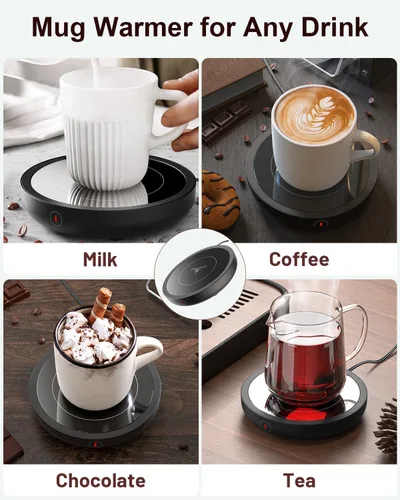 Miniatura 6 de SWEETFULL Calentador de taza de café, calentador eléctrico de taza de café de 36 W para escritorio con 3 ajustes de temperatura, calentadores