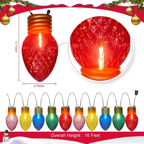 Miniatura 2 de Oviejo Luces de Navidad Jumbo de 16 pies para exteriores, luces LED gigantes multicolor C7 con 10 bombillas de luz LED de fresa, luz de Navidad