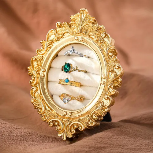 Miniatura 8 de Liliaafar Soporte de anillo vintage rectangular plateado soporte de exhibición para aretes, bandeja de exhibición de aretes, aniversario