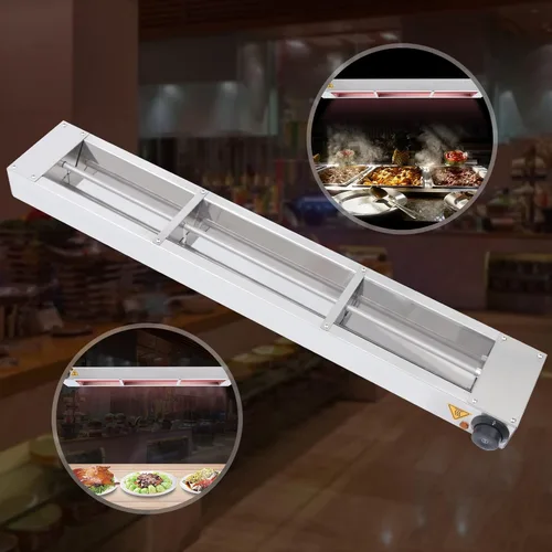 Miniatura 8 de Lámpara de calor de alimentos de 36 pulgadas, calentador de alimentos con enchufe y cadenas, temperatura ajustable de acero inoxidable plateado