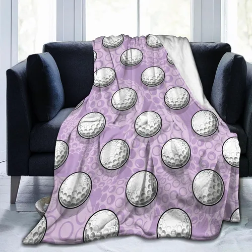 Manta morada con patrón divertido de pelota de golf, ropa de cama suave, cálida y acogedora, manta de franela de vellón de felpa, regalos para niños