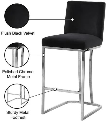 Miniatura 6 de Meridian Furniture Heidi Collection Modern Taburete tapizado de terciopelo contemporáneo con patas de metal cromado pulido, 16 pulgadas de ancho x