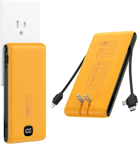 Miniatura 12 de VEEKTOMX Cargador portátil con cables integrados de 20000 mAh, banco de energía para iPhone con enchufe de pared de CA, batería delgada USB C