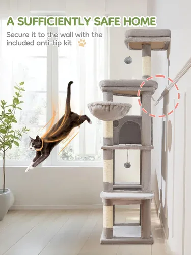 Miniatura 5 de Taoqimiao MS042W - Árbol para gatos, torre grande para gatos de 66 pulgadas con postes rascadores, lujosa plataforma grande para gatos grandes
