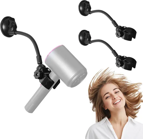 Miniatura 7 de LUEXBOX Soporte ajustable para secador de pelo, soporte para secadora de pelo con rotación de 360 grados con brazo posicionable y ventosa, soporte