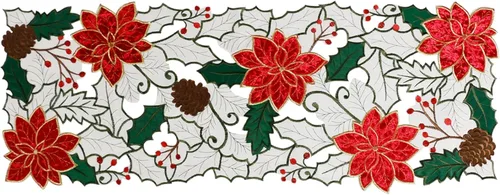 Miniatura 9 de OWENIE Juego de 4 manteles individuales redondos de flor de pascua de Navidad, bordados, con apliques bordados, manteles individuales de lino