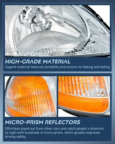 Miniatura 7 de Nilight - Conjunto de faros delanteros compatibles con Honda Civic 1996 1997 1998, reemplazo de faros delanteros, carcasa cromada, reflector ámbar