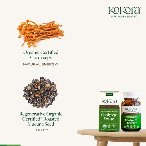Miniatura 6 de kokora Cordyceps Energy - Suplemento orgánico de hongos adaptogénicos - Incluye extracto de Cordyceps orgánico certificado y macuna orgánica