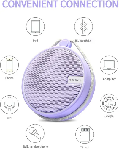 Miniatura 6 de Altavoz portátil INSMY IPX7 resistente al agua con Bluetooth, inalámbrico, para exteriores y la ducha, con sonido de alta definición, tarjeta TF