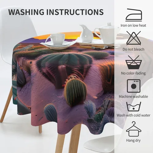 Miniatura 6 de Mantel decorativo redondo Cactus Desert Sunsets: transforma tus mesas de comedor y café con nuestro exuberante acento de lino