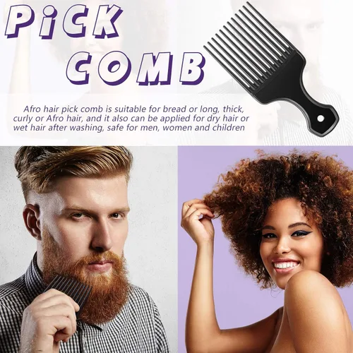 Miniatura 5 de Patelai Peine afro de dientes anchos para hombres, juego de peinado desenredante de 3 piezas, herramienta de cepillo de barbero de fibra de carbono