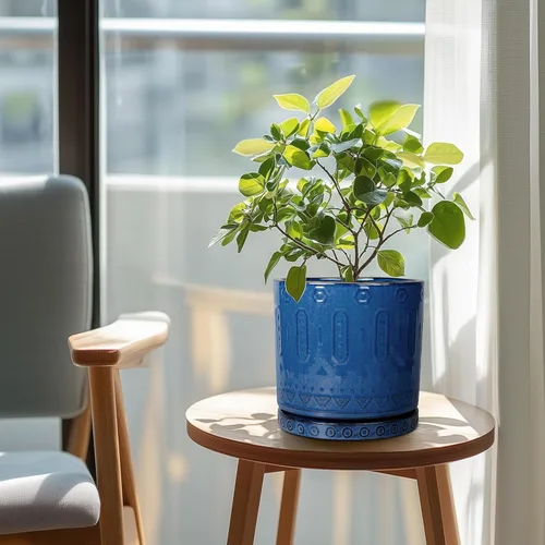 Miniatura 5 de Maceta de Cerámica Eightpot - Maceta de 20 cm para Interior con Agujeros de Drenaje y Platillo, Maceta Redonda para Exterior, Maceta Moderna de Azul