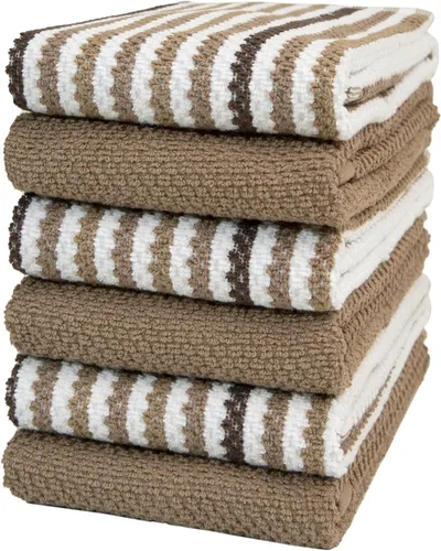 Miniatura 10 de Toallas de cocina de 16 x 26 pulgadas, paquete de 6 paños de cocina grandes de algodón, diseño de rayas de palomitas de maíz, altamente absorbentes