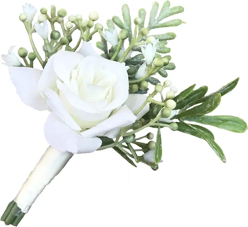 Miniatura 3 de 6 unids/lote Novio Boutonniere Hombre Mujer Novia Muñeca Ramillete Artificial Boda Flores Decoración Fiesta (marfil, Boutonniere)