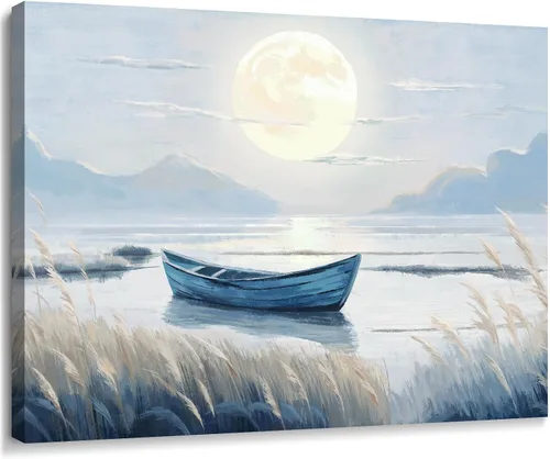 Miniatura 32 de Arte de pared para baño, decoración costera, barco náutico en la playa, lienzo con imagen de gaviota del océano, paisaje marino, arte de granja
