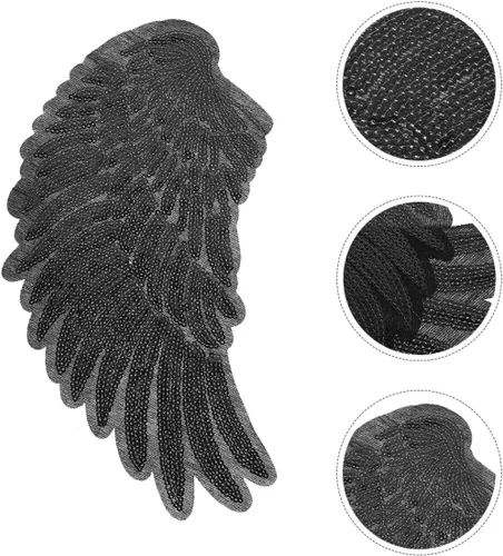 Miniatura 7 de Artibetter Angel Wing Embroidery Sequin Patches 2pcs Medium Black Iron-on Applique for DIY Clothing Repair and Decoration, Large Sewing Supplies for