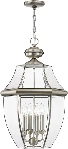 Miniatura 5 de Livex Lighting 2357-91 Monterey - Farol colgante para exteriores con 4 luces, níquel cepillado